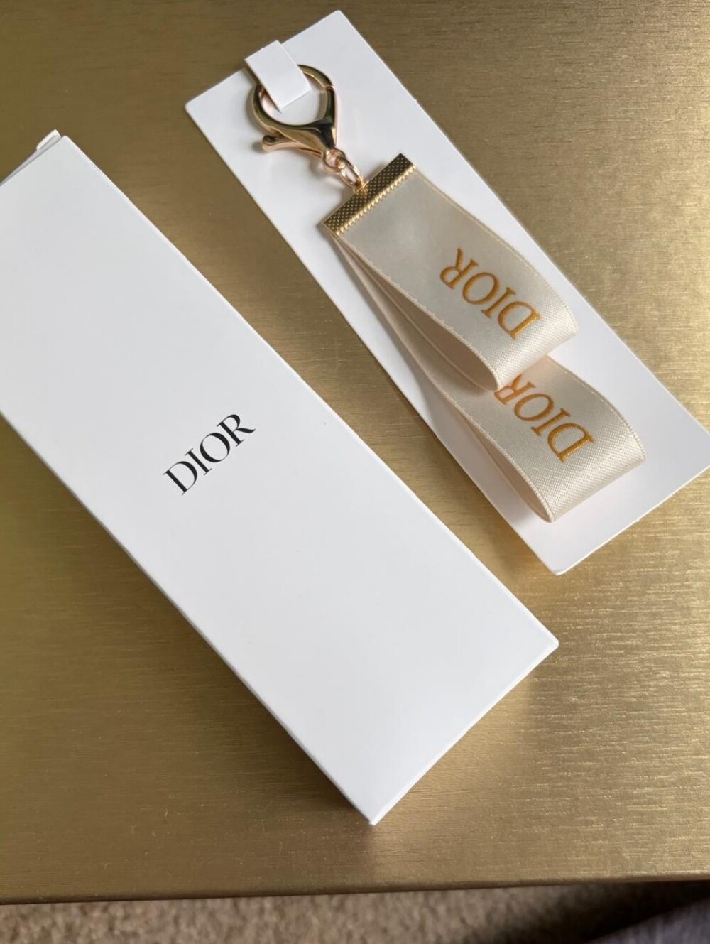 Dior Ribbon Keychain with Gold Hardware